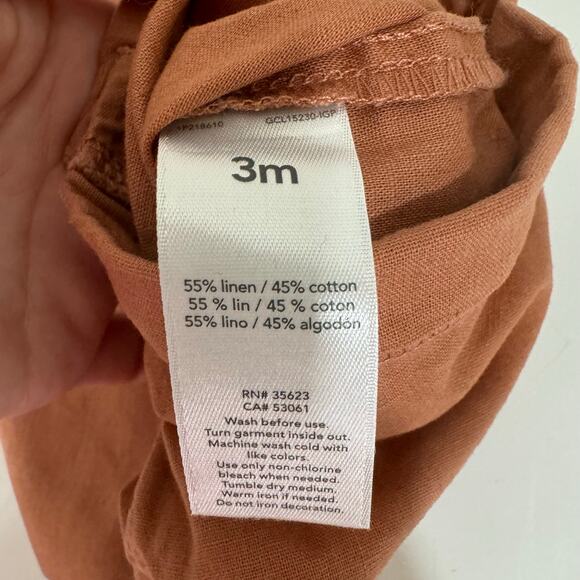 Carter’s Brown Linen Tank Romper Size 3 Months - Picture 3 of 3